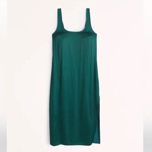 Abercrombie & Fitch Green Satin Slip Midi Dress Medium